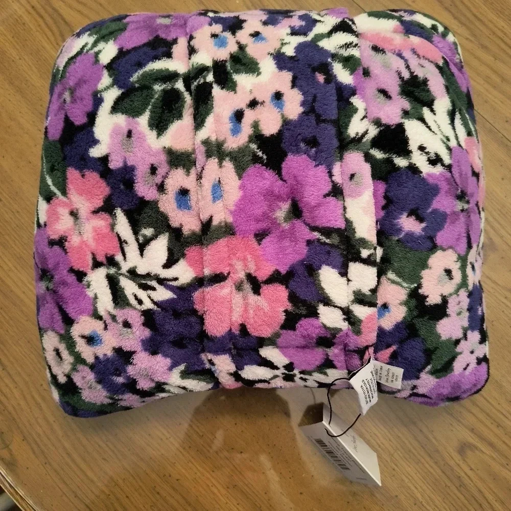 Pink purple fleece Vera Bradley Travel blanket pillow easily carried on luggage